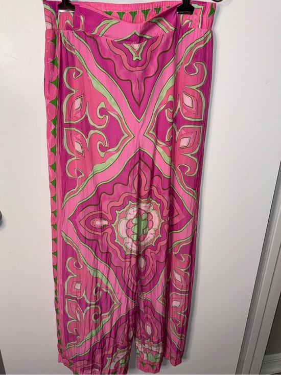 Rose & Olive Dresses & Skirts - Rose + Olive Pink Green Abstract Print Wide Leg Palazzo Pants Y2K Boho Size M